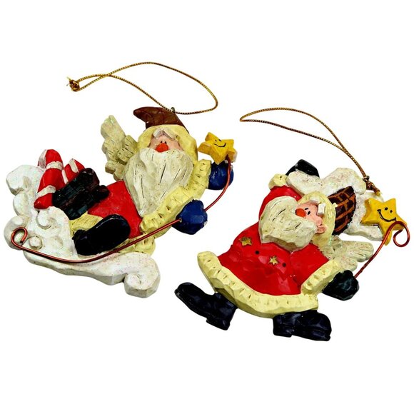 For My Life Santa Resin Ornaments, Folk Art Style Christmas Set of 2 (1999) - Picture 2 of 6